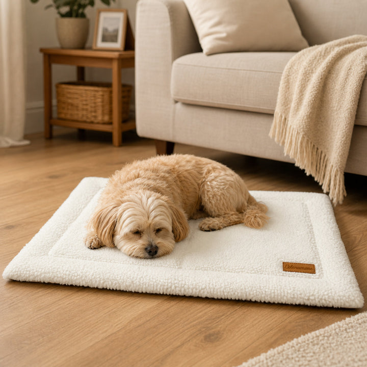 Quilted Fleece Dog Mat in Cream white