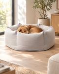 Round Padded Dog Bed with Seat Cushion in a bright living room