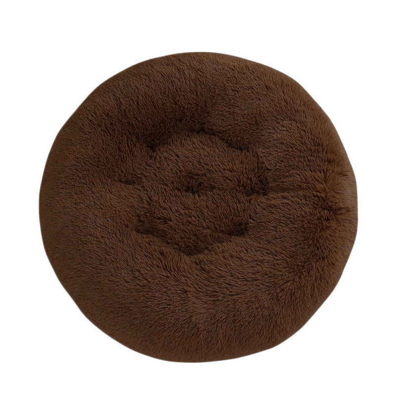 Shaggy Plush Donut Dog Bed in Chocolate