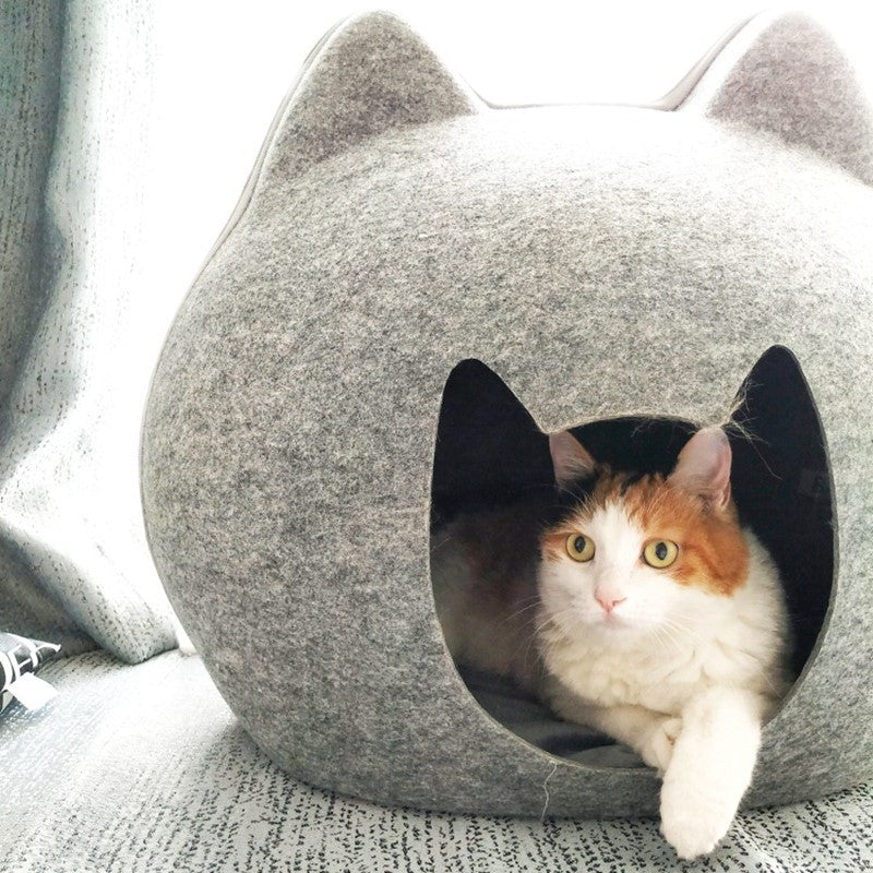 Caverne en feutre pour chat, forme tête de chat, photo 5