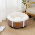 Plush Donut Dog Bed with Patterned Fabric Sides in Cocoa