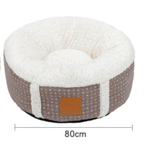 Plush Donut Dog Bed with Patterned Fabric Sides, photo 4