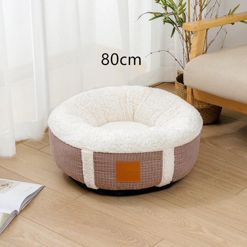 Plush Donut Dog Bed with Patterned Fabric Sides, photo 7