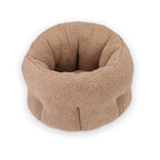 Round Plush Cat Bed with Tall Rim in Light brown