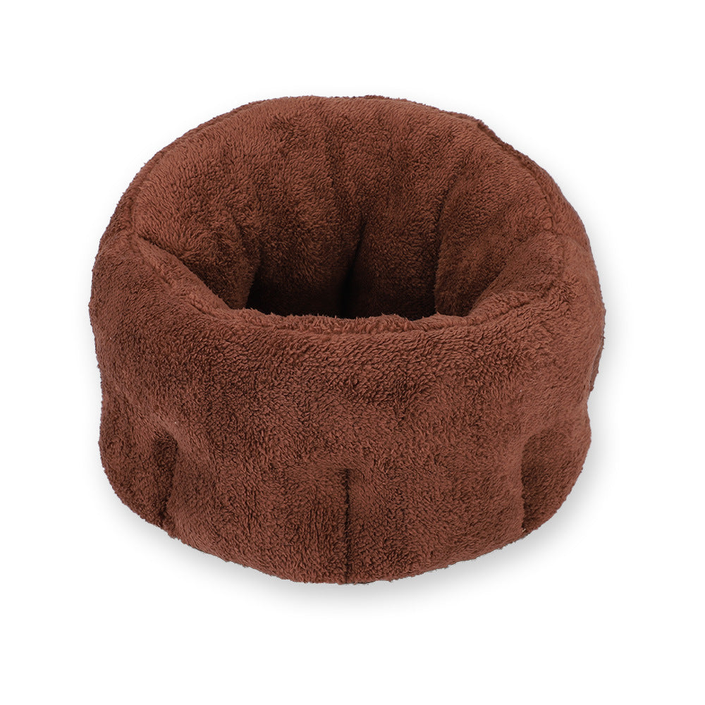 Round Plush Cat Bed with Tall Rim in Chocolate