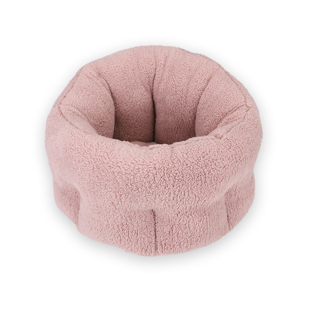 Round Plush Cat Bed with Tall Rim in Dusty pink