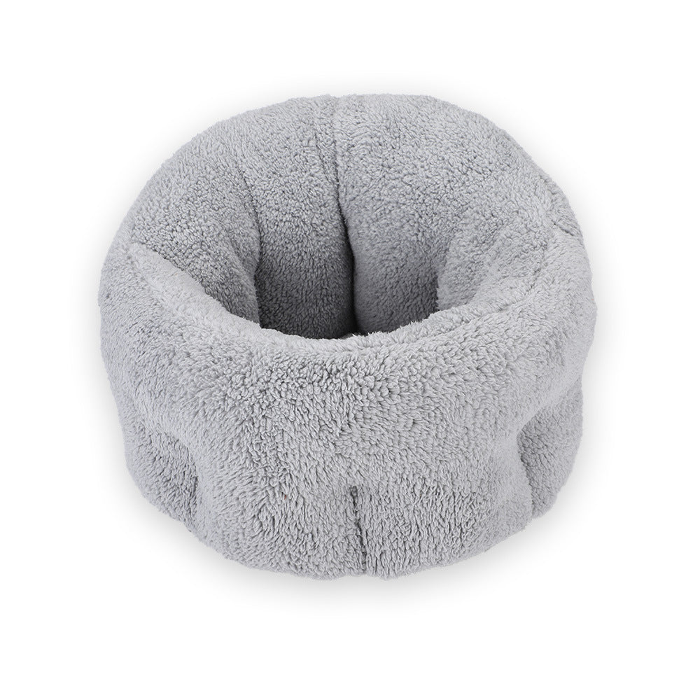 Round Plush Cat Bed with Tall Rim in Light grey