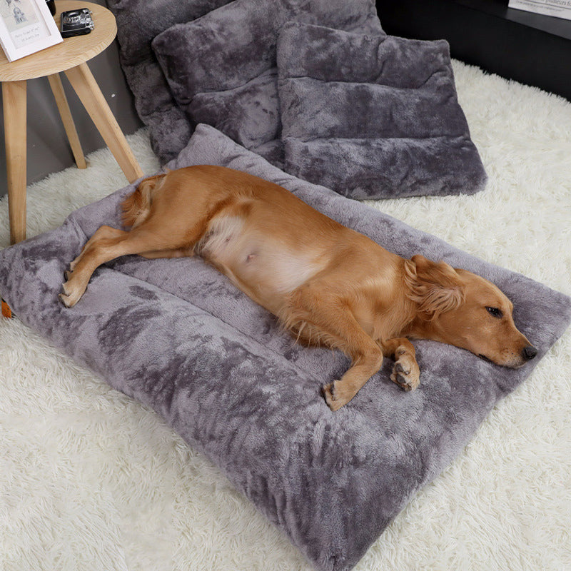 Quilted Plush Dog Bed Cushion in use