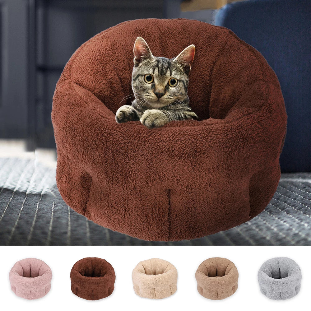 Round Plush Cat Bed with Tall Rim, photo 1