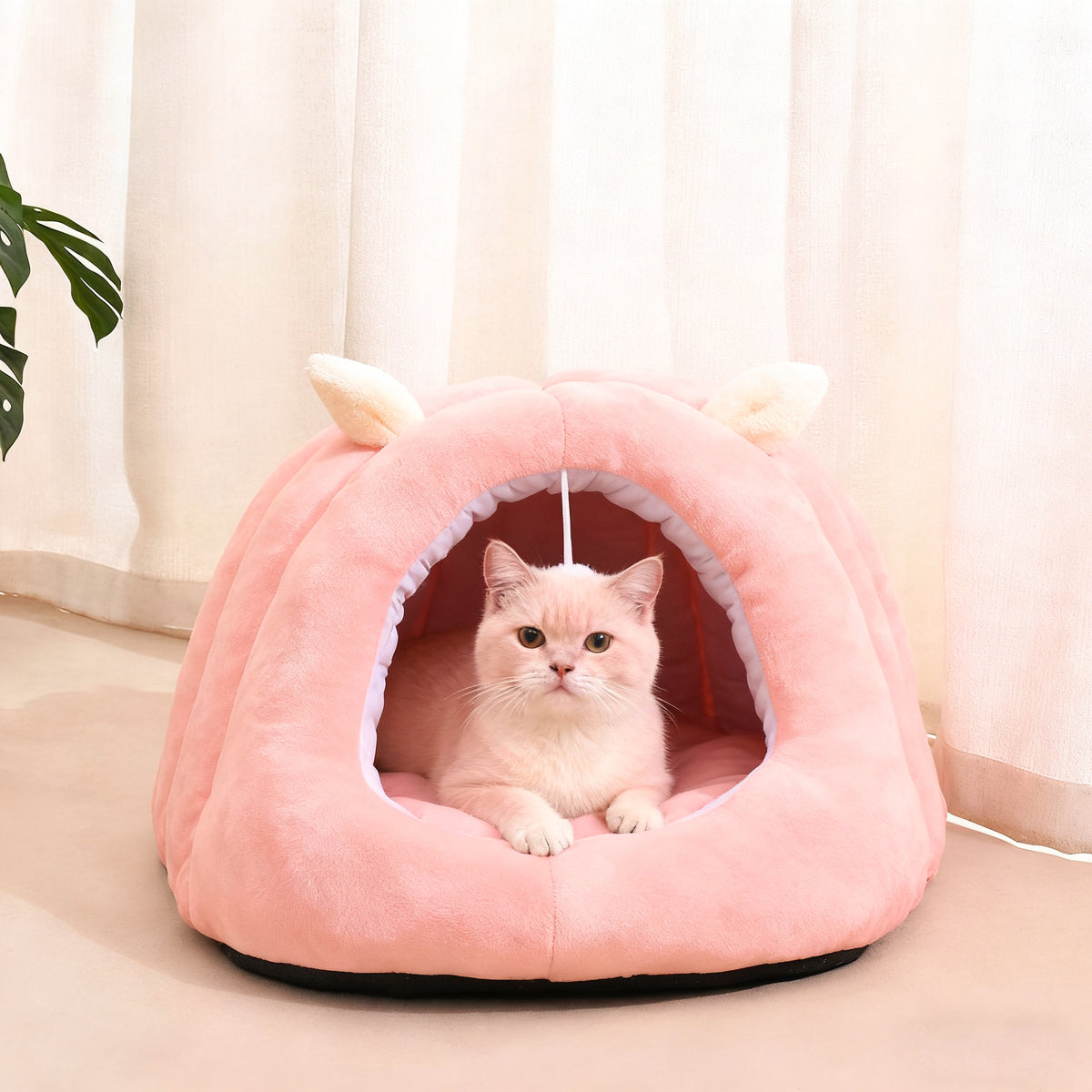 Cat Cave Bed with Ears in use