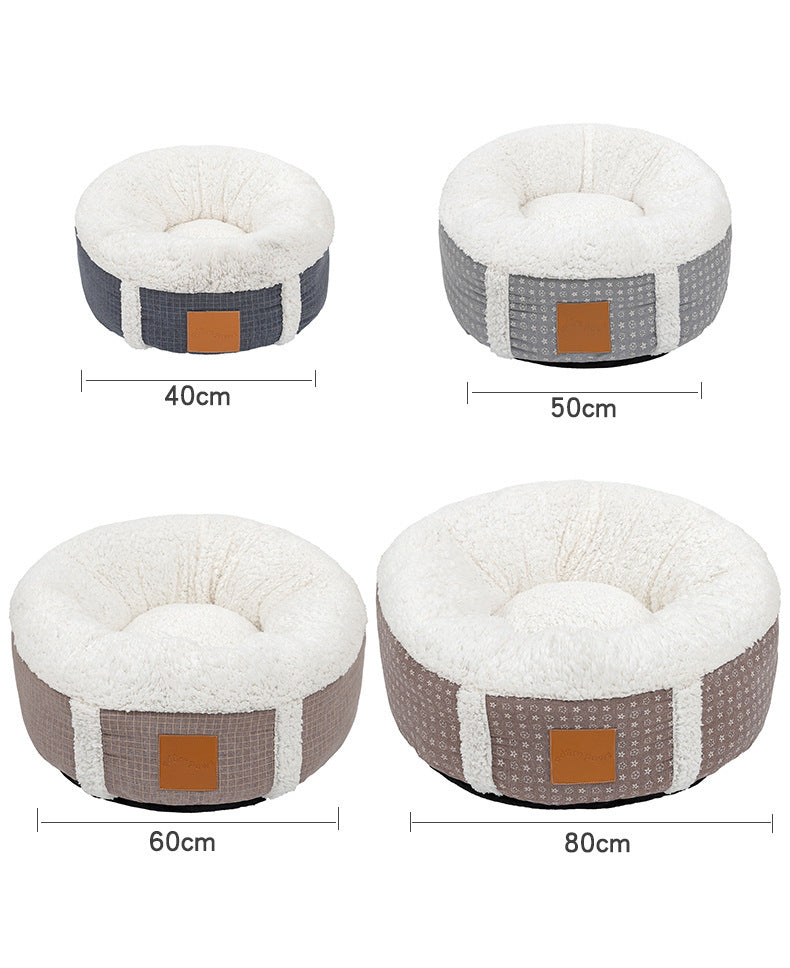 Plush Donut Dog Bed with Patterned Fabric Sides, photo 3