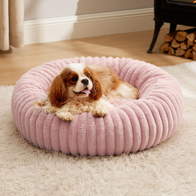 Ribbed Plush Donut Dog Bed, color option