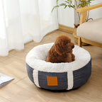 Plush Donut Dog Bed with Patterned Fabric Sides, photo 1