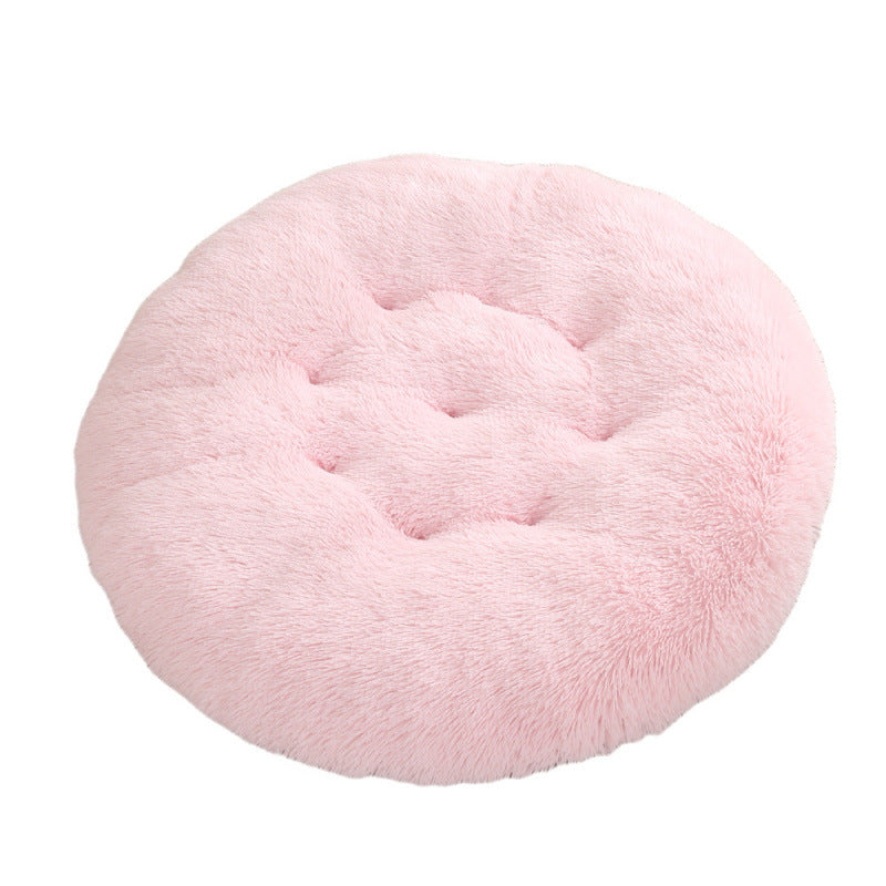 Shaggy Plush Donut Dog Bed in Pale pink