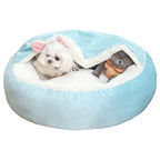 Round Hooded Burrow Dog Bed in use
