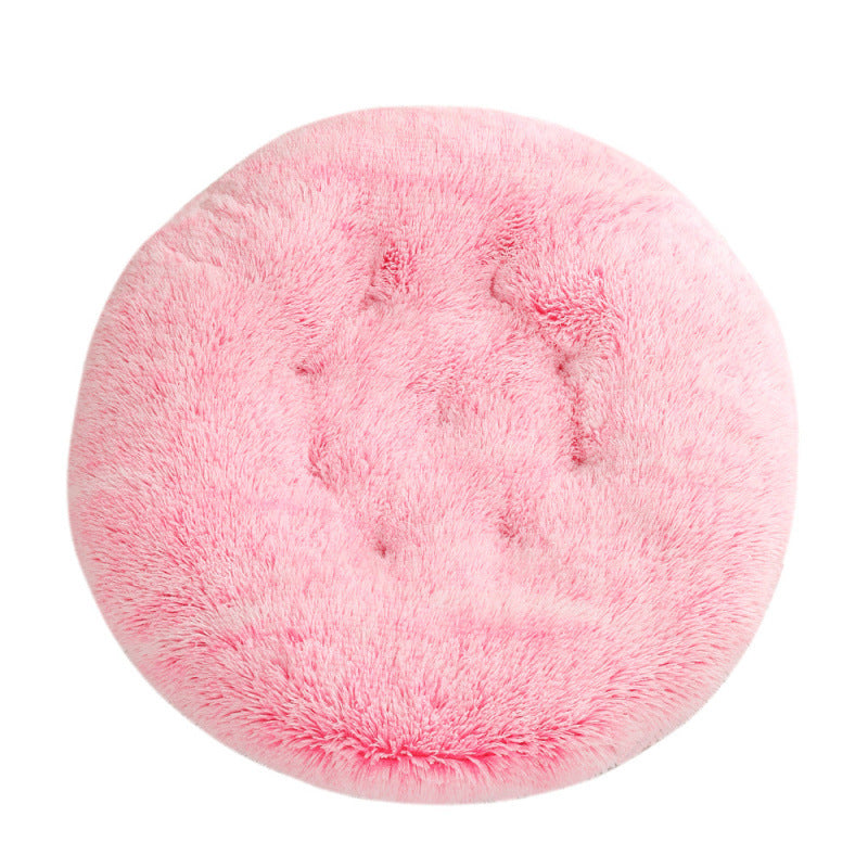 Shaggy Plush Donut Dog Bed in Pink ombre