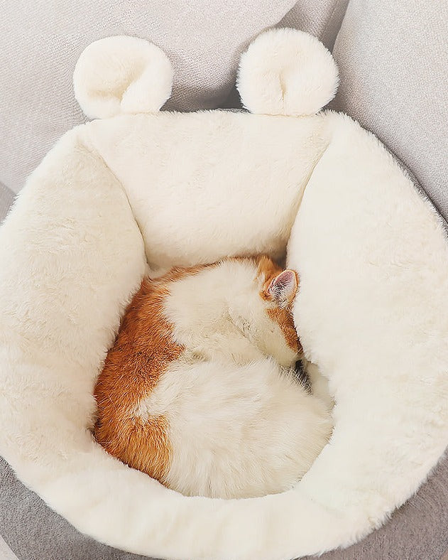 Plush Pet Bed with Round Ears in use