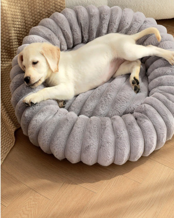 Round Plush Pet Nest Bed in use