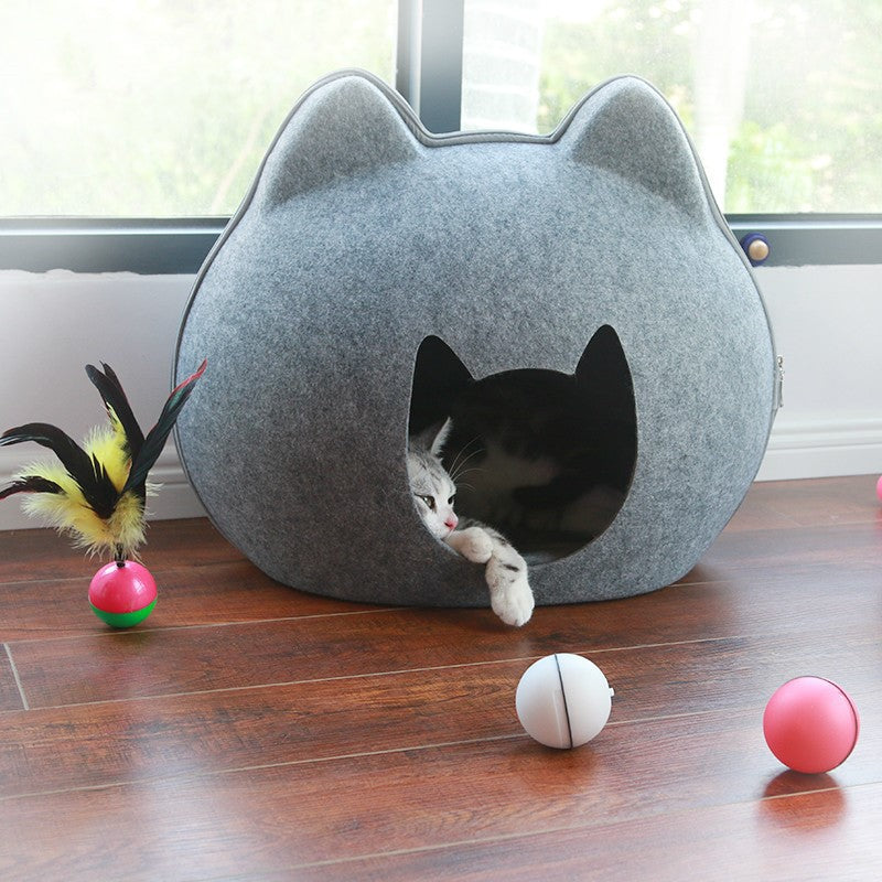 Caverne en feutre pour chat, forme tête de chat, photo 1