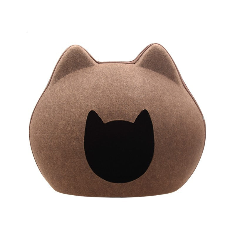 Caverne en feutre pour chat, forme tête de chat, moka