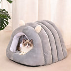 Cat Cave Bed with Ears in use