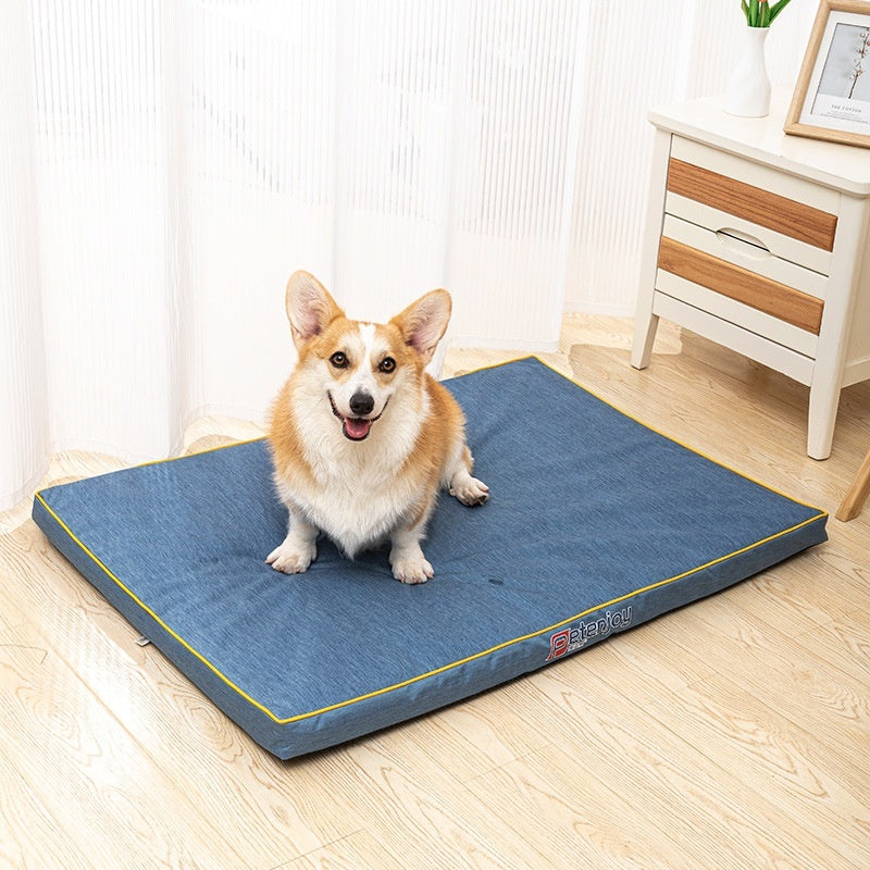 Lit plat pour chien à passepoil, bleu