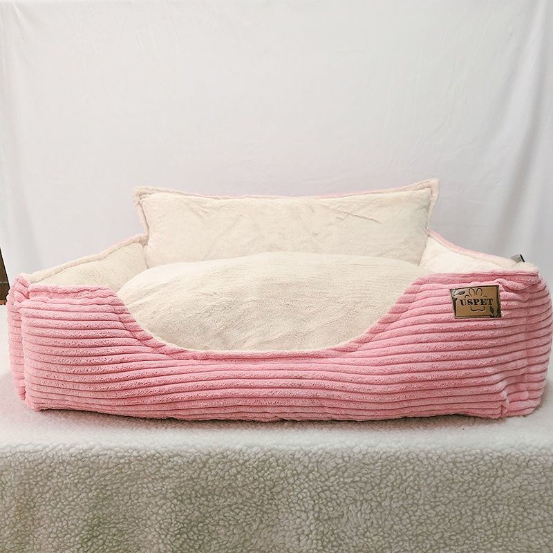 Ribbed Dog Lounger with Raised Back in Pink