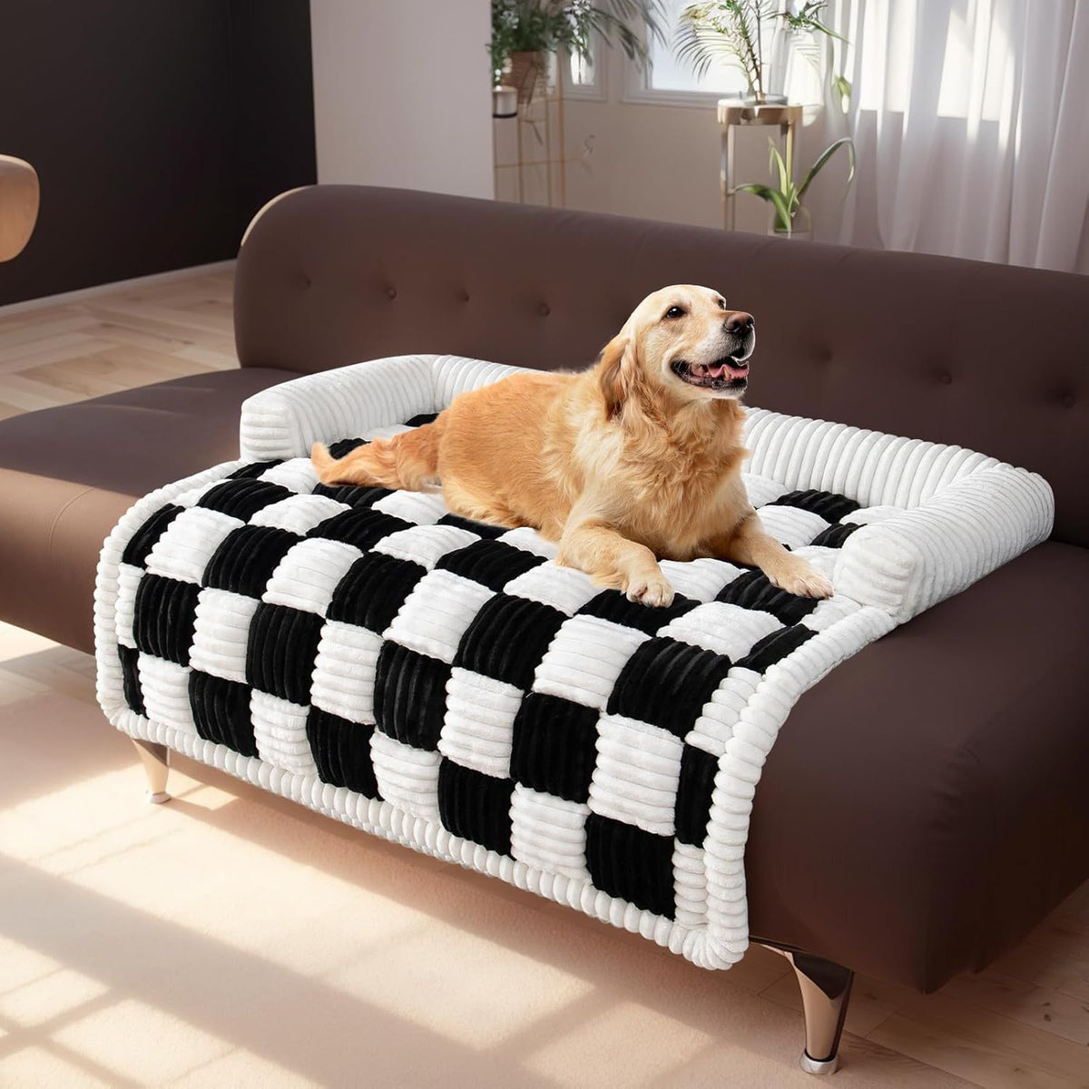 Checkered Bolster Pet Bed