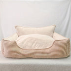 Ribbed Dog Lounger with Raised Back in Beige