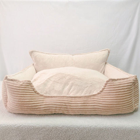 Ribbed Dog Lounger with Raised Back in Beige