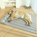 Woven Dog Mat with Rolled Pillow in use