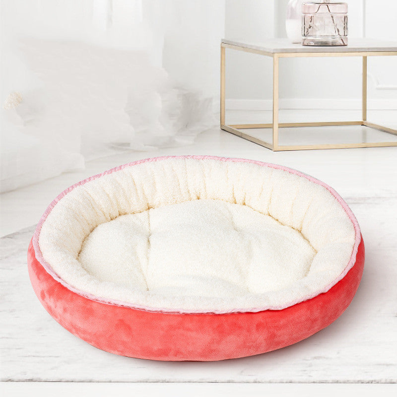 Oval Dog Bed with Bolster Rim in Coral red