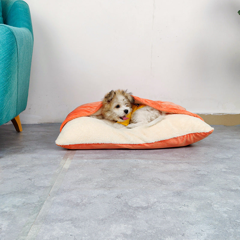 Plush-Lined Dog Sleeping Bag in use