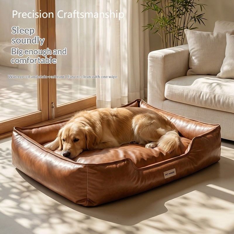 Leather-Look Bolster Dog Bed in use