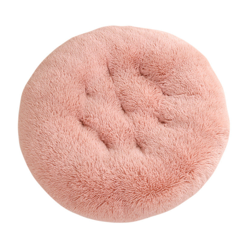 Shaggy Plush Donut Dog Bed in Dusty rose