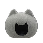 Caverne en feutre pour chat, forme tête de chat, gris chiné