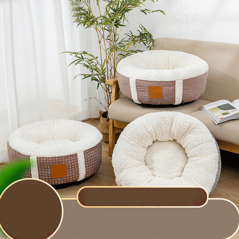 Plush Donut Dog Bed with Patterned Fabric Sides, photo 2