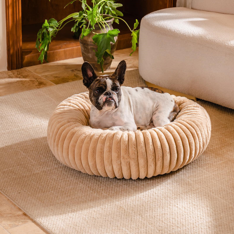 Ribbed Plush Donut Dog Bed, color option
