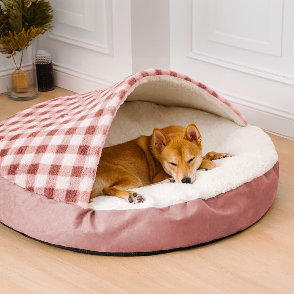 Hooded Dog Cave Bed in use