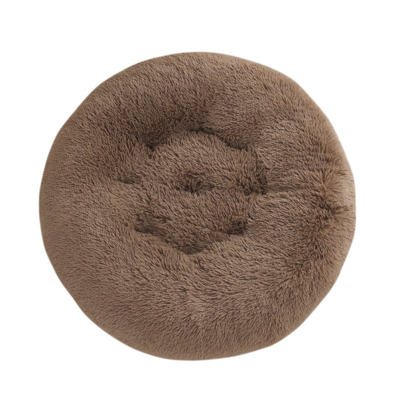 Shaggy Plush Donut Dog Bed in Mocha