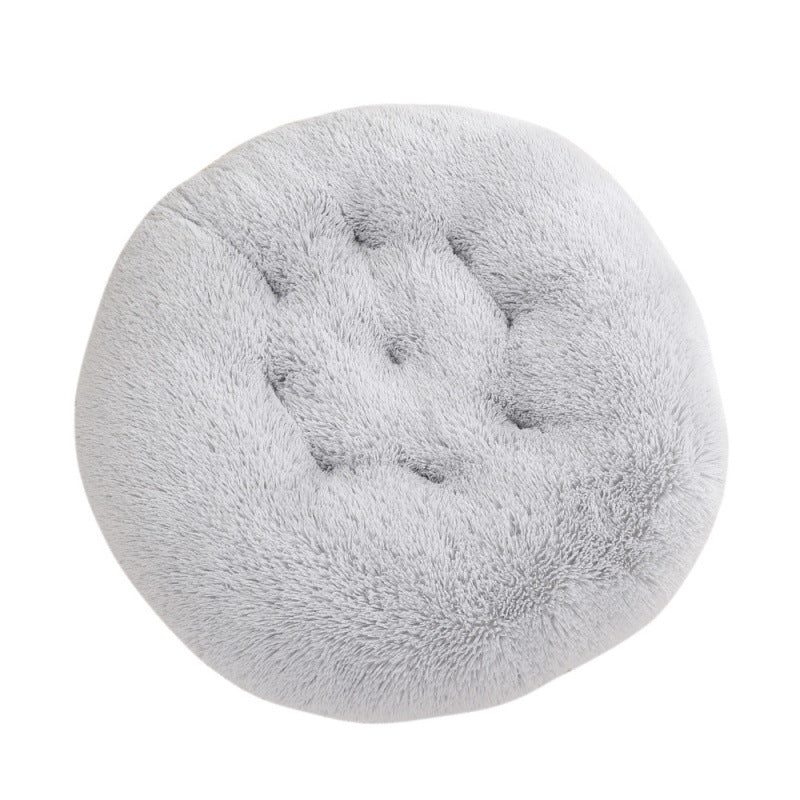 Shaggy Plush Donut Dog Bed in Light grey