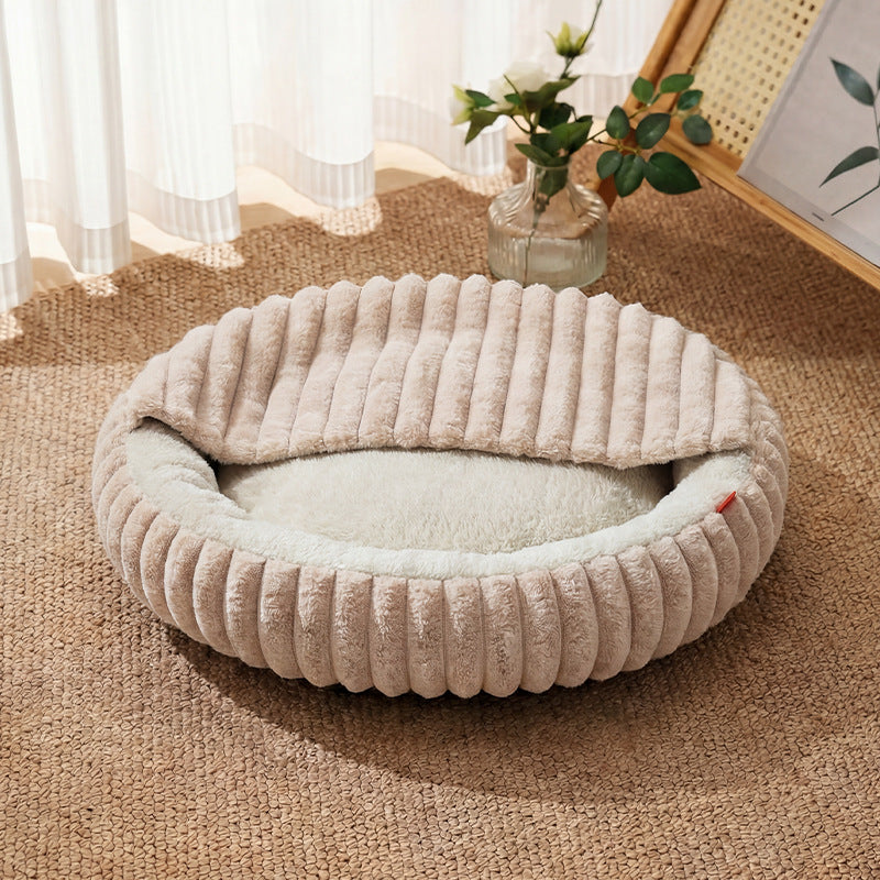 Dog House Winter Warmth Cat Bed Round Pet Bed in Khaki