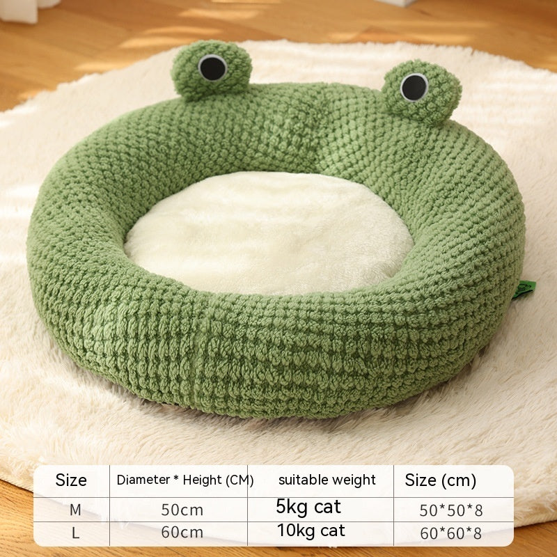 Cat Cave Bed in Green Frog Shape, Round, Half Hood or Cave, size guide