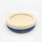 Round Dog Bed with Sherpa Rim in Slate blue