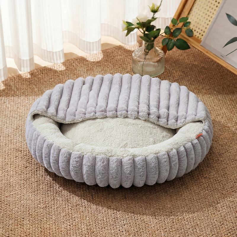 Dog House Winter Warmth Cat Bed Round Pet Bed in Gray