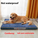 Lit plat pour chien à passepoil, bleu côtelé