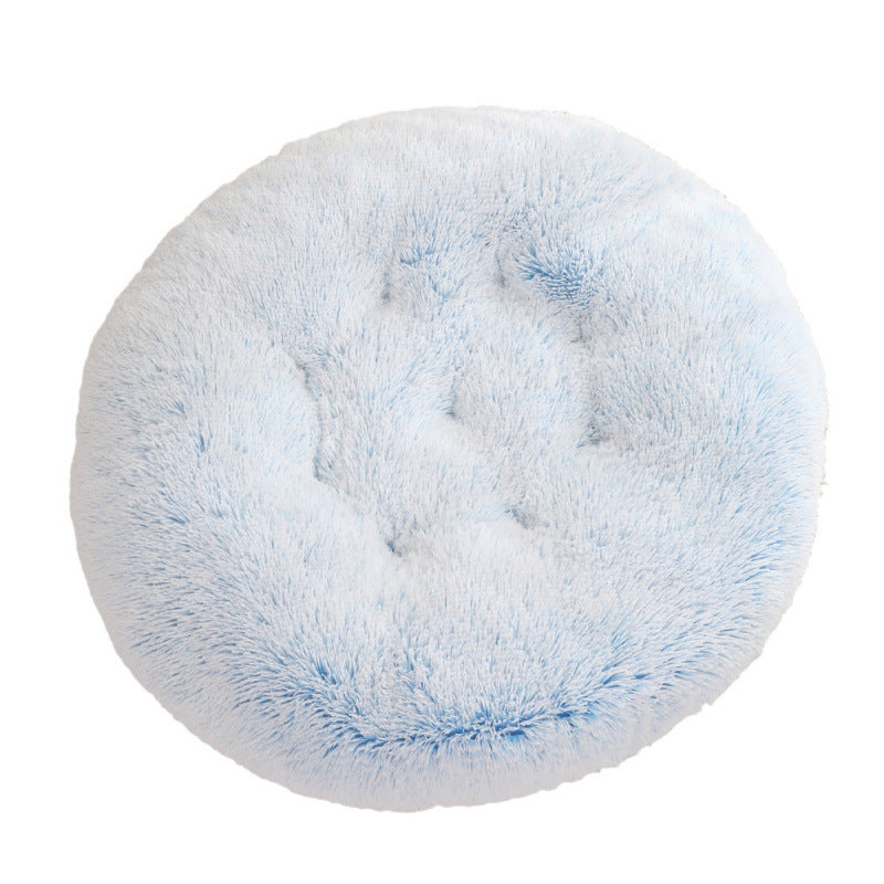 Shaggy Plush Donut Dog Bed in Ice blue