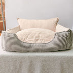 Ribbed Dog Lounger with Raised Back in Light grey