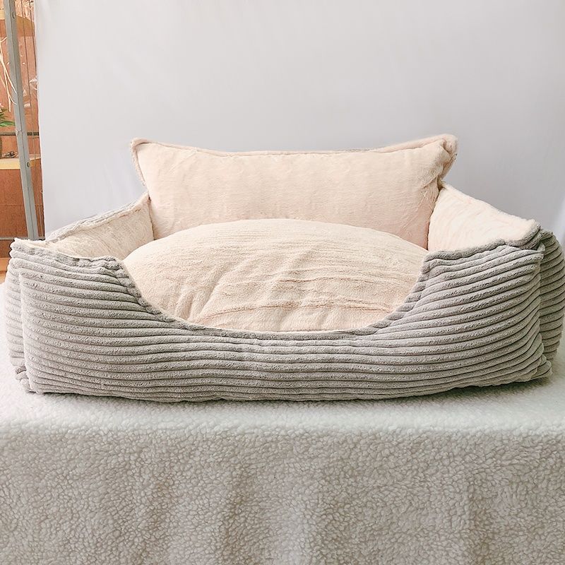 Ribbed Dog Lounger with Raised Back in Light grey