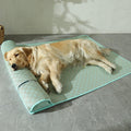 Woven Dog Mat with Rolled Pillow in use